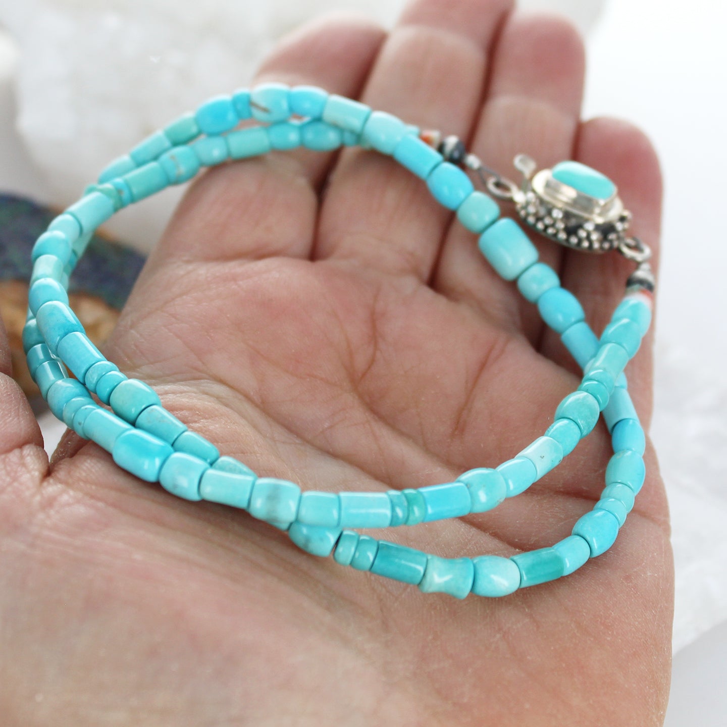 Sleeping Beauty Turquoise Necklace Mixed Shape Sterling 17.5" -NewWorldGems