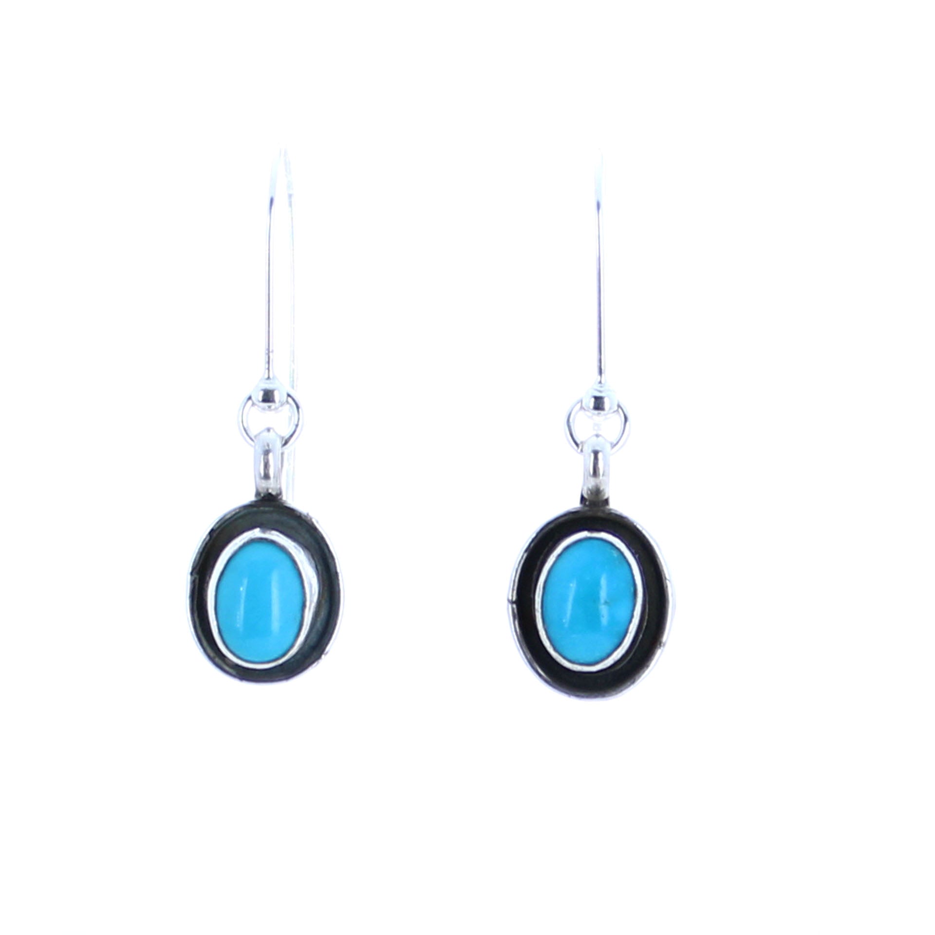 Blue Ridge Turquoise Oval Dangle Earrings Sterling -NewWorldGems