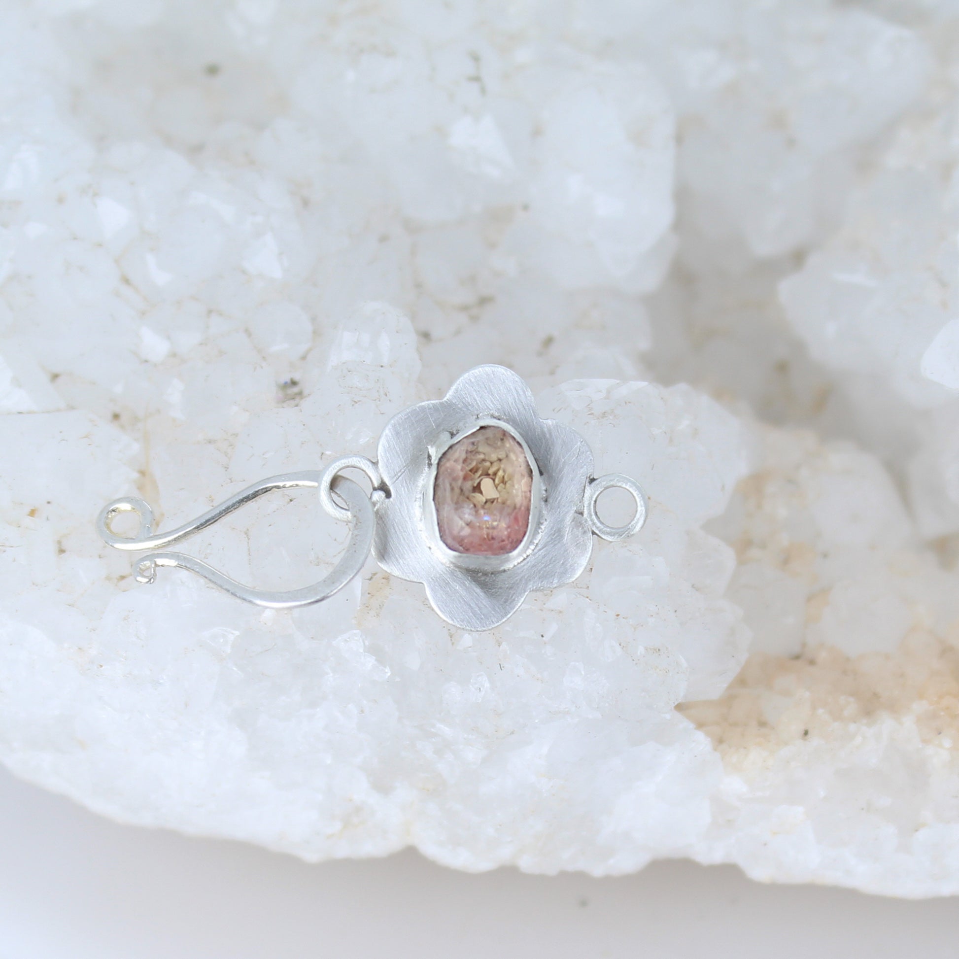 Ballet Pink Faceted Tourmaline Sterling Flower Clasp #2 -NewWorldGems