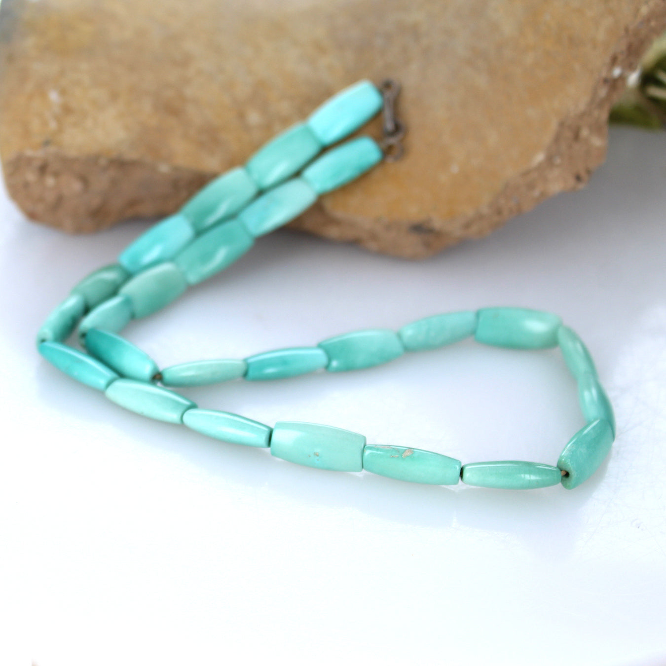 Sleeping Beauty Turquoise Flat Barrel Beads Sea Green Blue Necklace -NewWorldGems