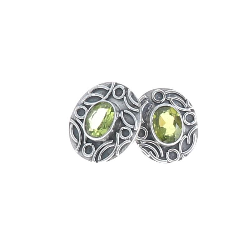 Peridot Sterling Earrings Oval 7X9mm Posts Wire Design -NewWorldGems