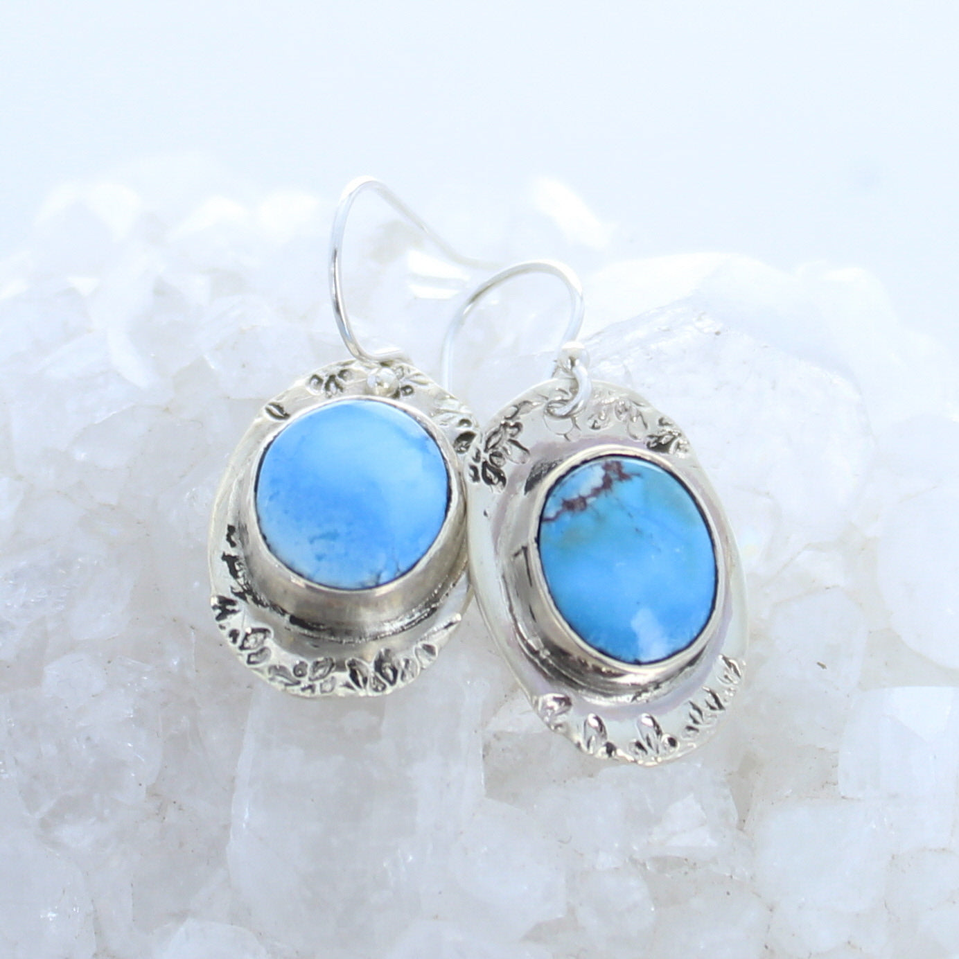 Kazakhstan Turquoise Earrings Sterling Silver Oval Drops -NewWorldGems