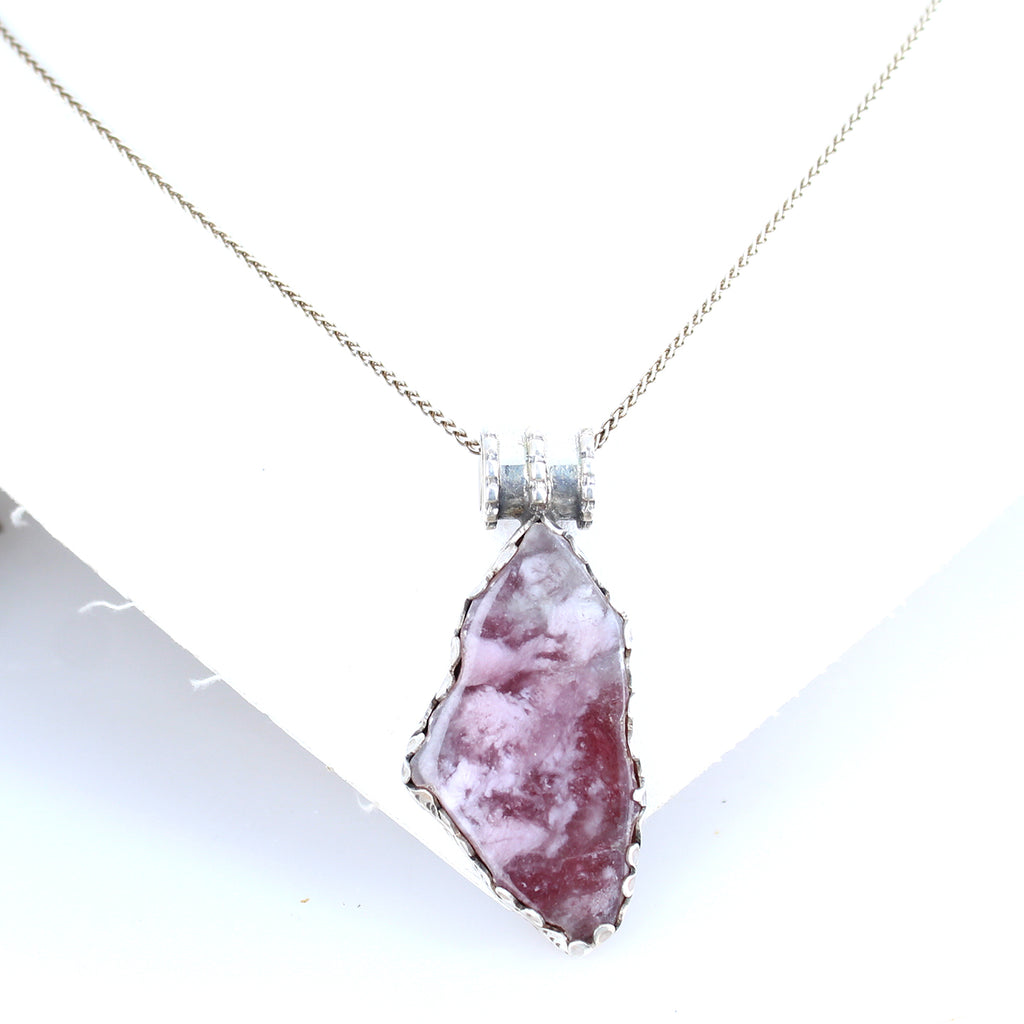 Regal Pink Tourmaline Free Form Sterling Silver Pendant Necklace -NewWorldGems