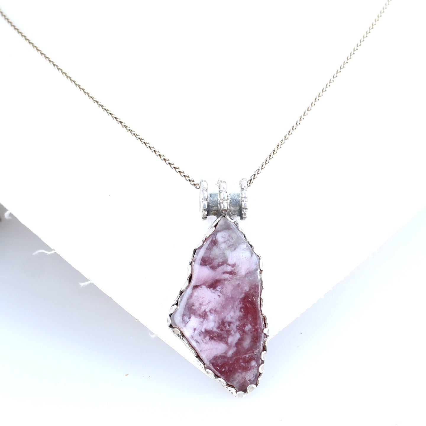 Regal Pink Tourmaline Free Form Sterling Silver Pendant Necklace -NewWorldGems