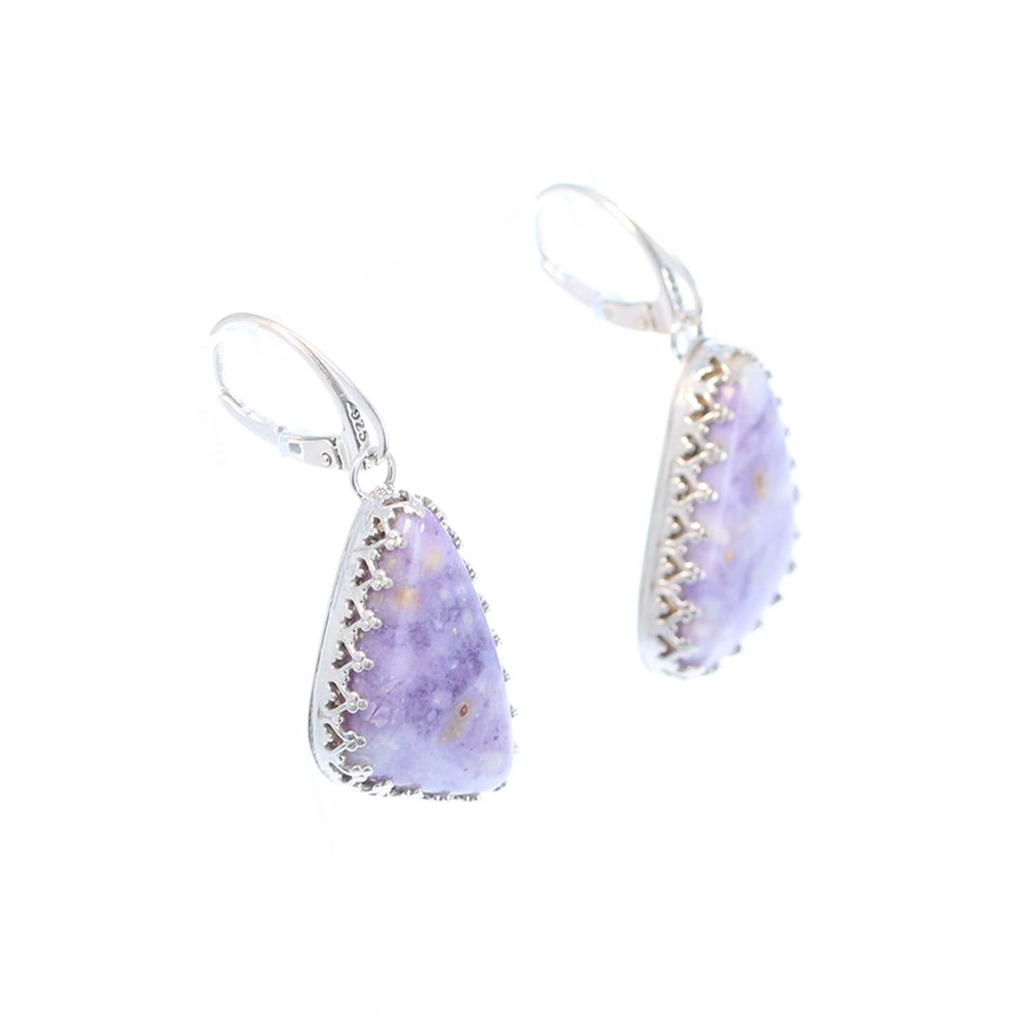 Lavender Mexican Opal Earrings Sterling Triangle Shaped #2 -NewWorldGems