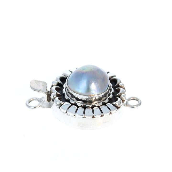 Mabe Pearl Clasp Moon Petal Design 16mm Sterling Silver -NewWorldGems