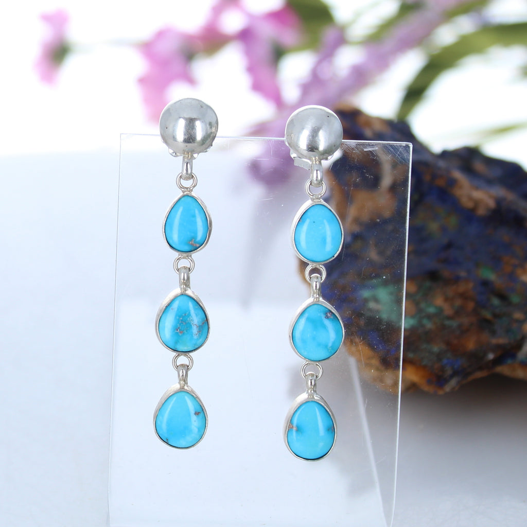 Blue Ridge Nevada Sterling Silver Earrings 3 Stone Beauties -NewWorldGems