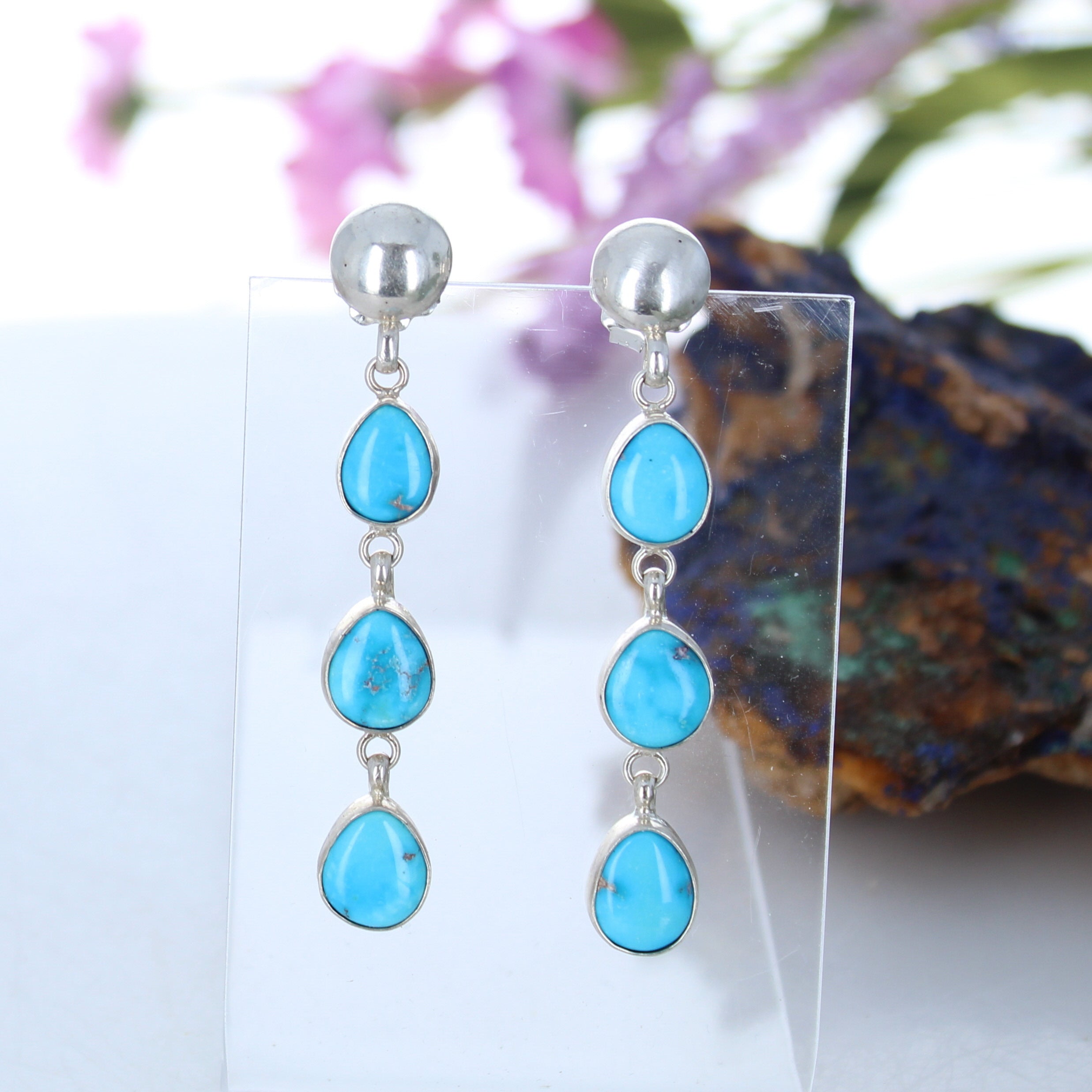 Blue Ridge Nevada Sterling Silver Earrings 3 Stone Beauties -NewWorldGems