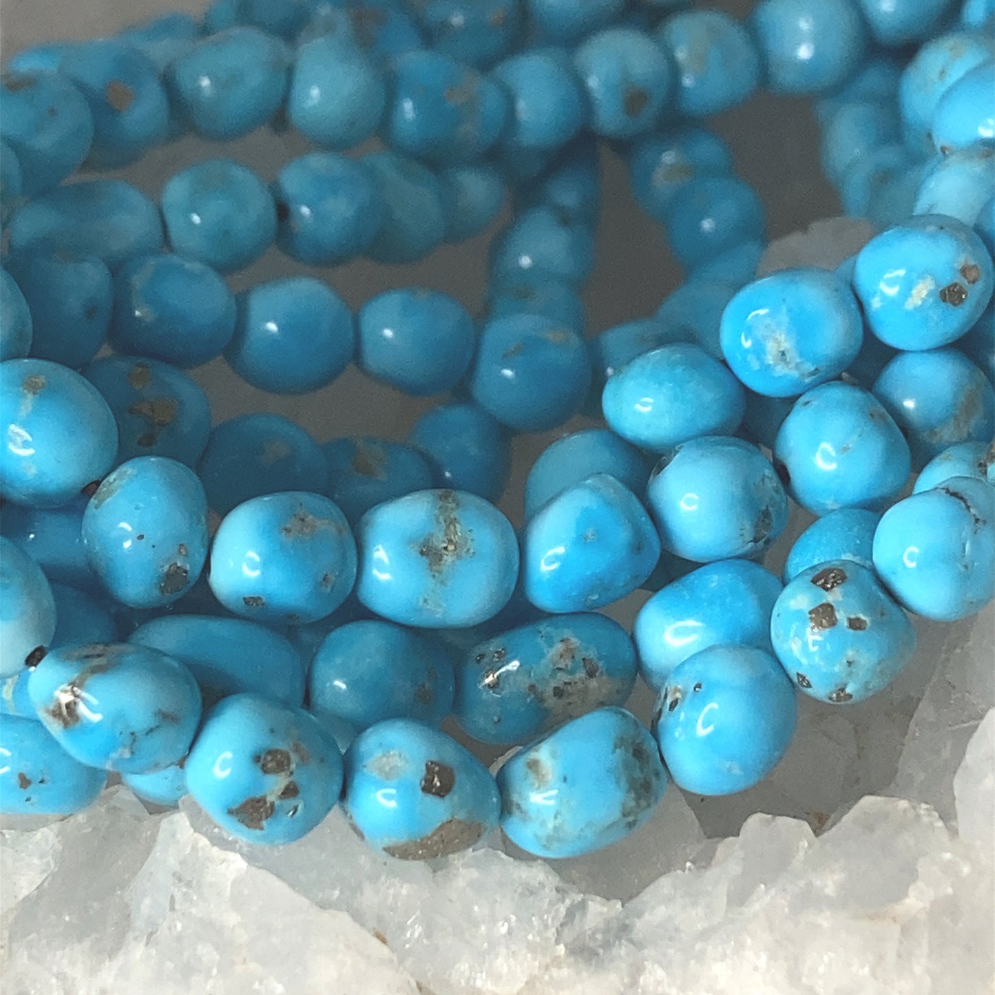 BLUE BIRD TURQUOISE Beads 6-6.5mm Semi Round Blue with Pyrite -NewWorldGems