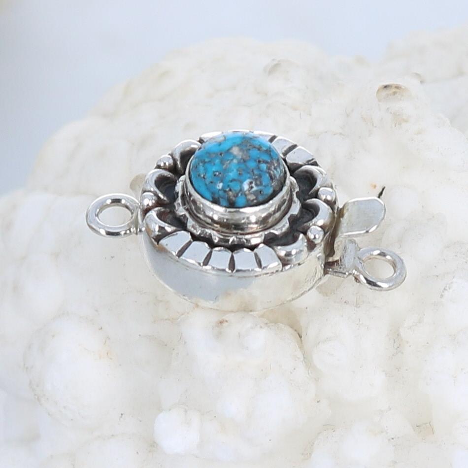 Sonoran Blue Jay Turquoise Clasp Sterling Moon Lotus -NewWorldGems