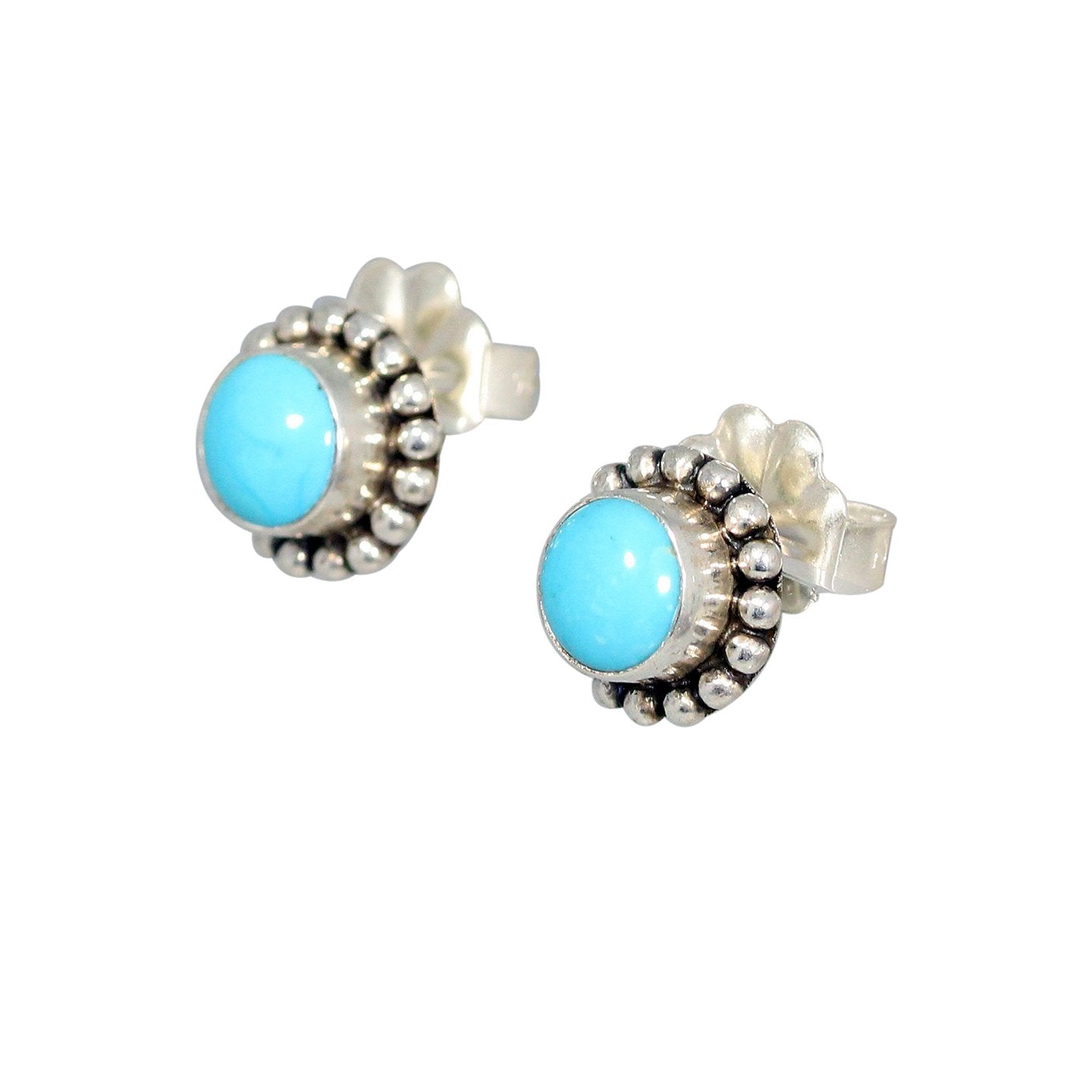 Sleeping Beauty Turquoise Earrings Round Post Style Studs 7.5mm -NewWorldGems
