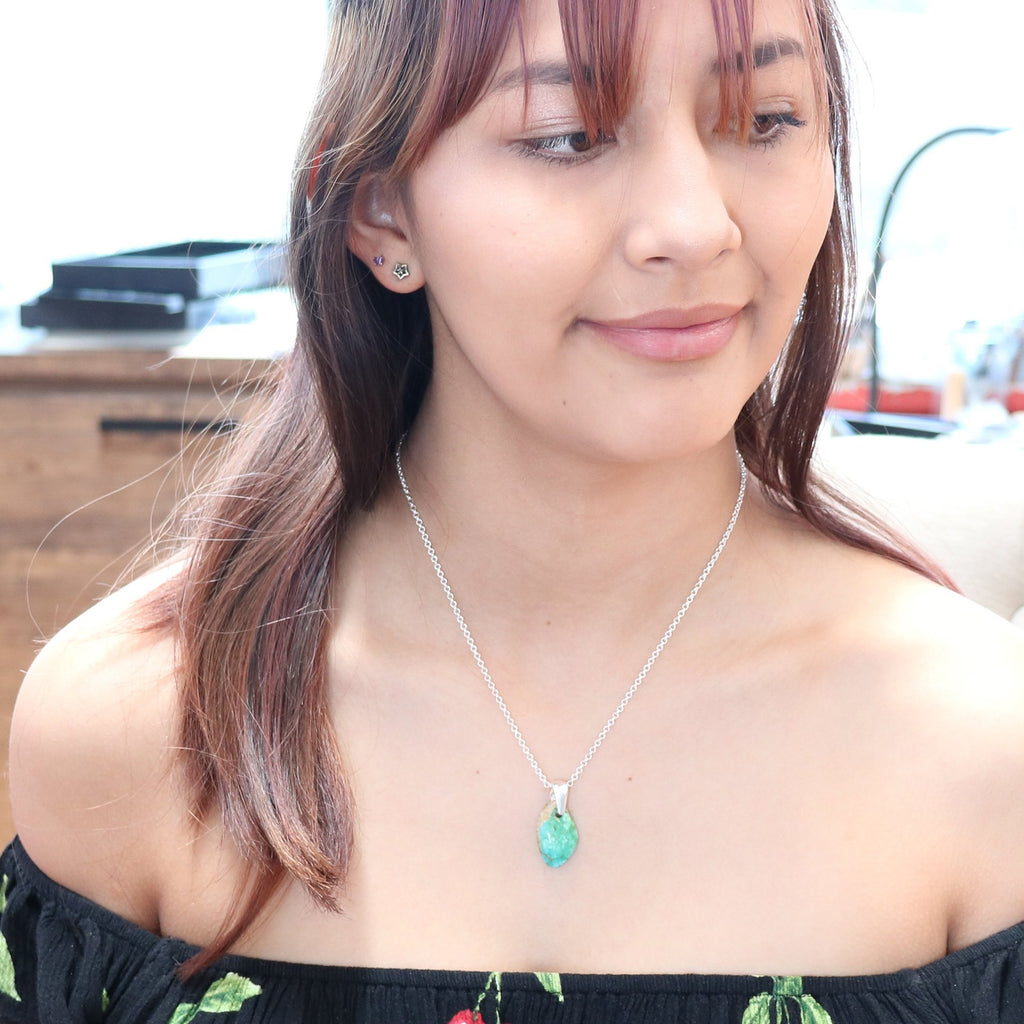 Turquoise Mountain Turquoise Pendant Sterling #3 -NewWorldGems