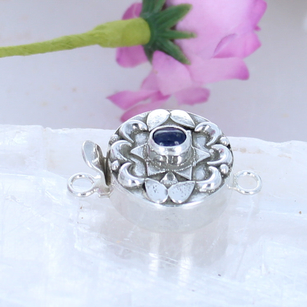 Blue Sapphire Clasp Moon Lotus Oval Sterling Silver 6x4mm -NewWorldGems