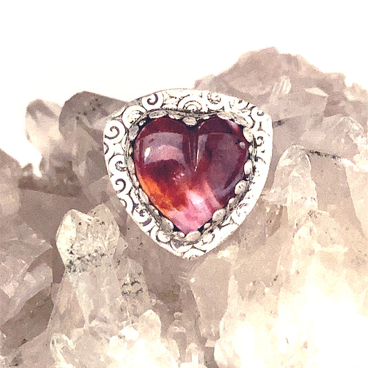 Gorgeous Purple Red Spiny Oyster Heart Ring Sterling Size 6 Spiral -NewWorldGems