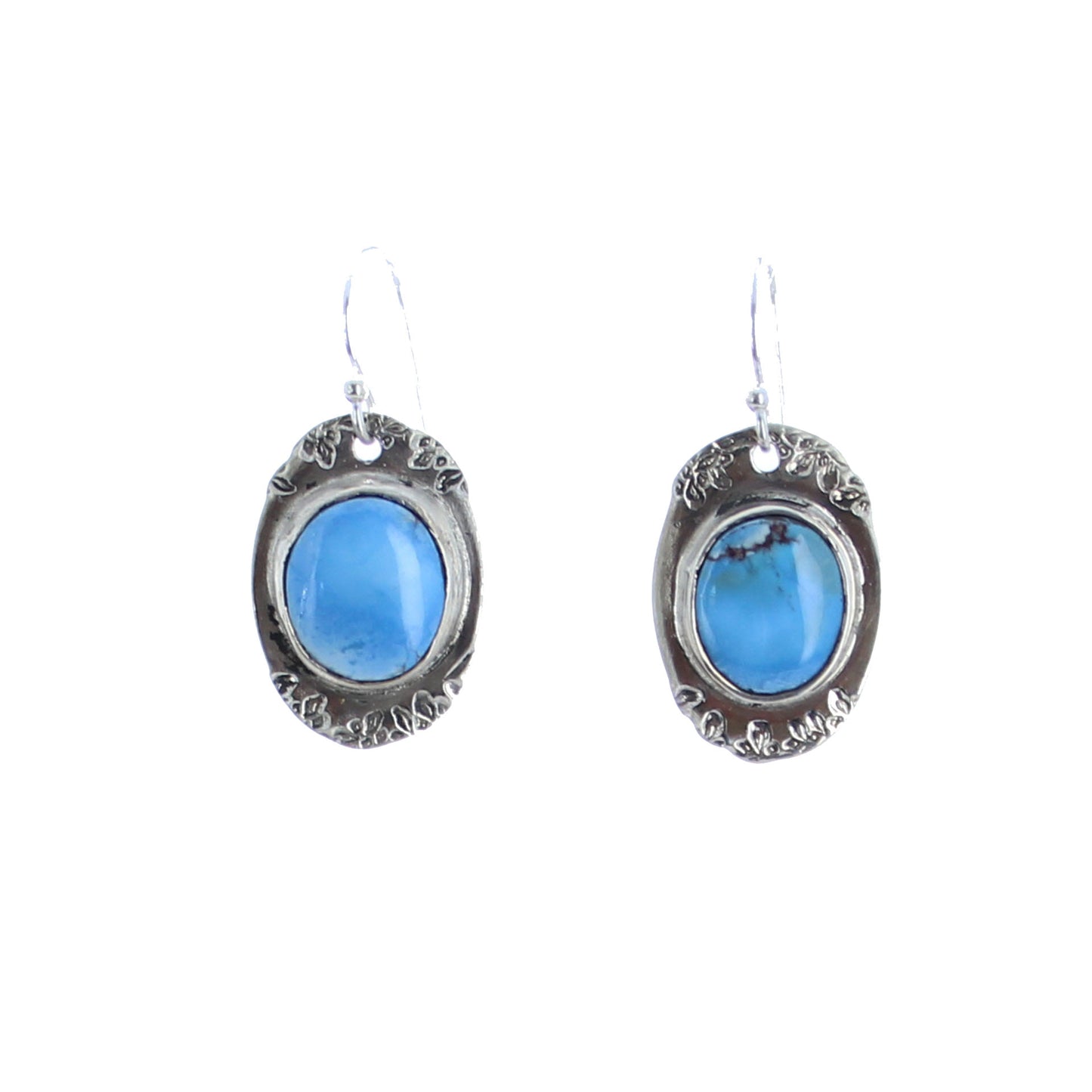 Kazakhstan Turquoise Earrings Sterling Silver Oval Drops -NewWorldGems