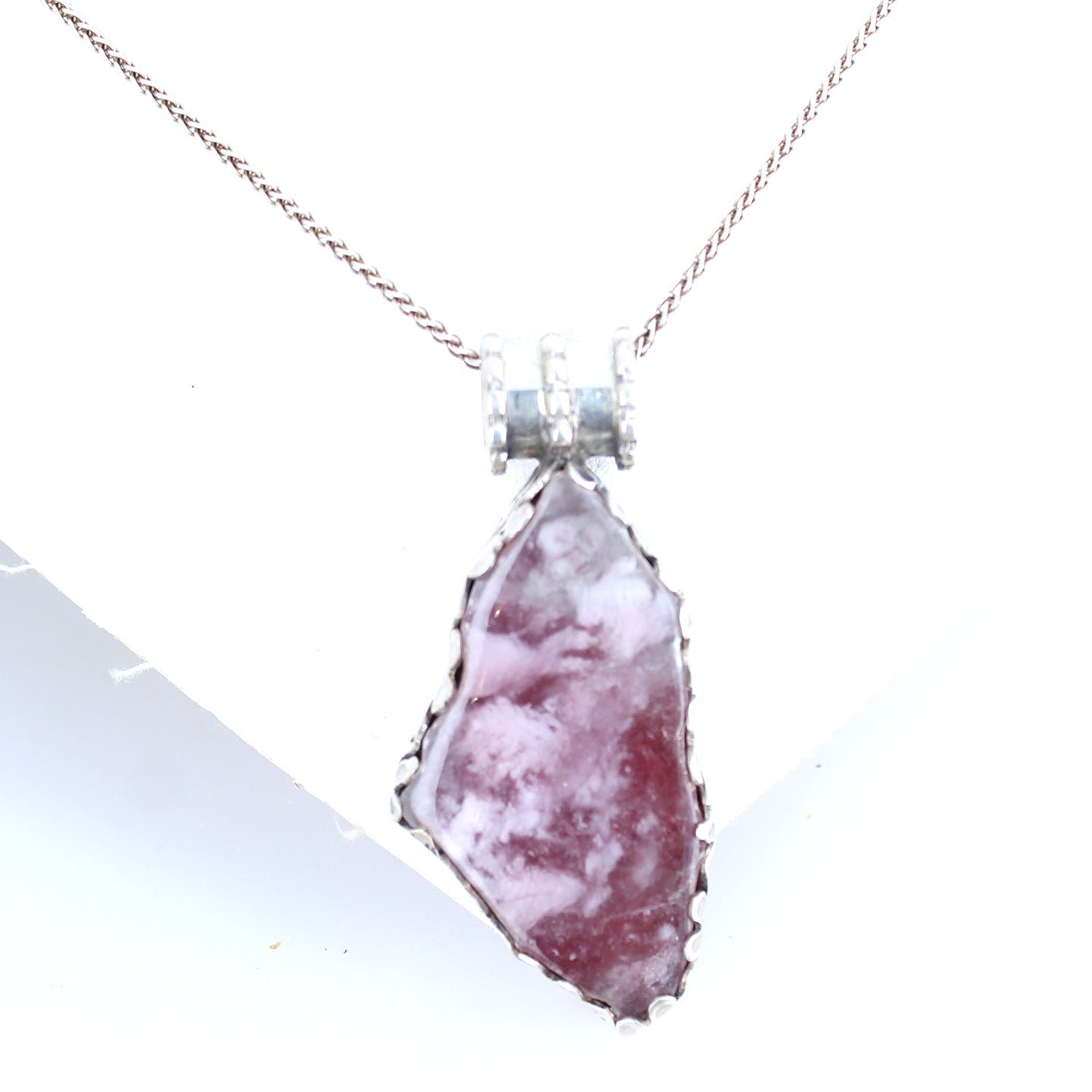 Regal Pink Tourmaline Free Form Sterling Silver Pendant Necklace -NewWorldGems