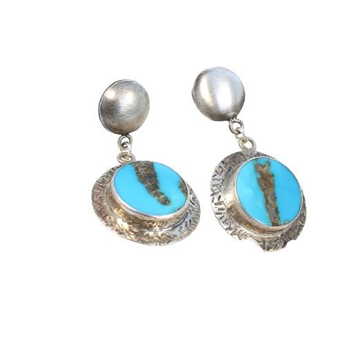 Southwest Blue Kingman Turquoise Earrings Round Oxidized -NewWorldGems