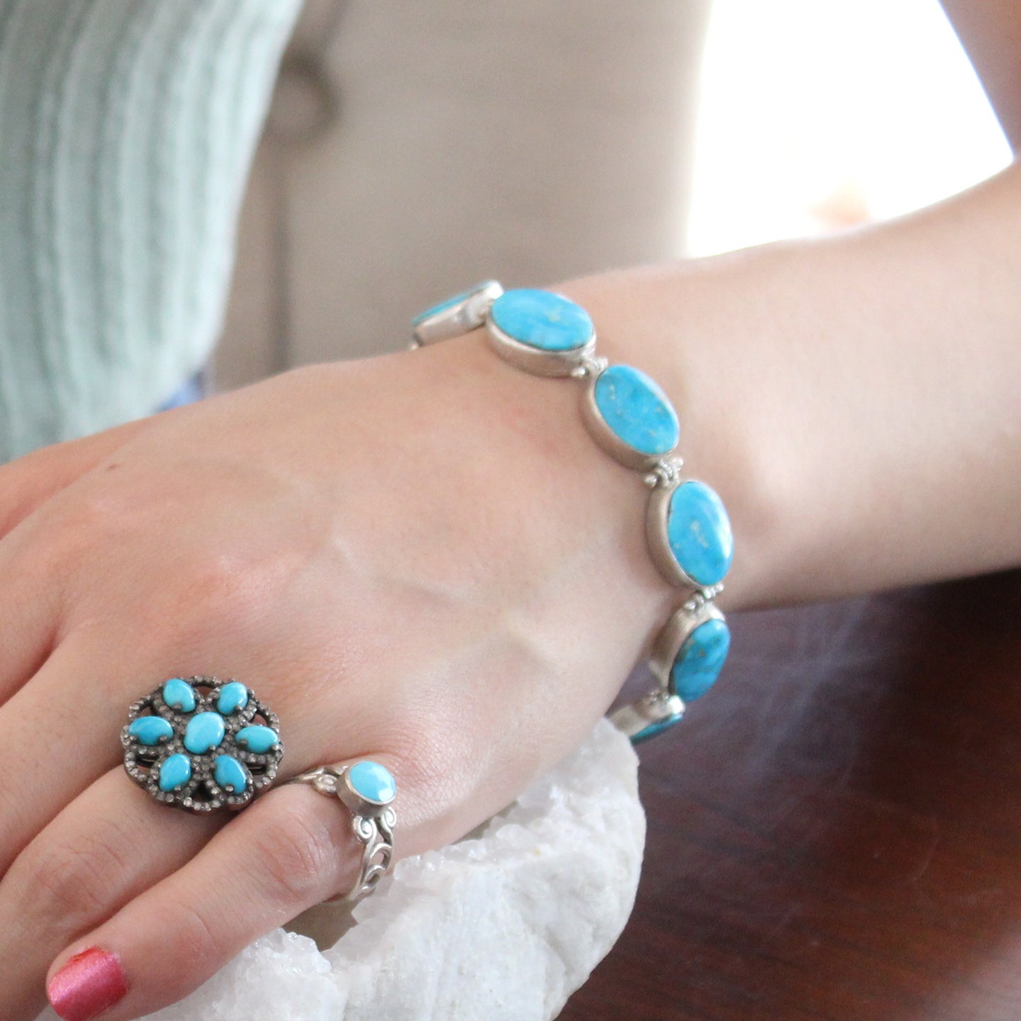 Blue Bird Nevada Turquoise Bracelet Sterling Silver Multi Stone -NewWorldGems