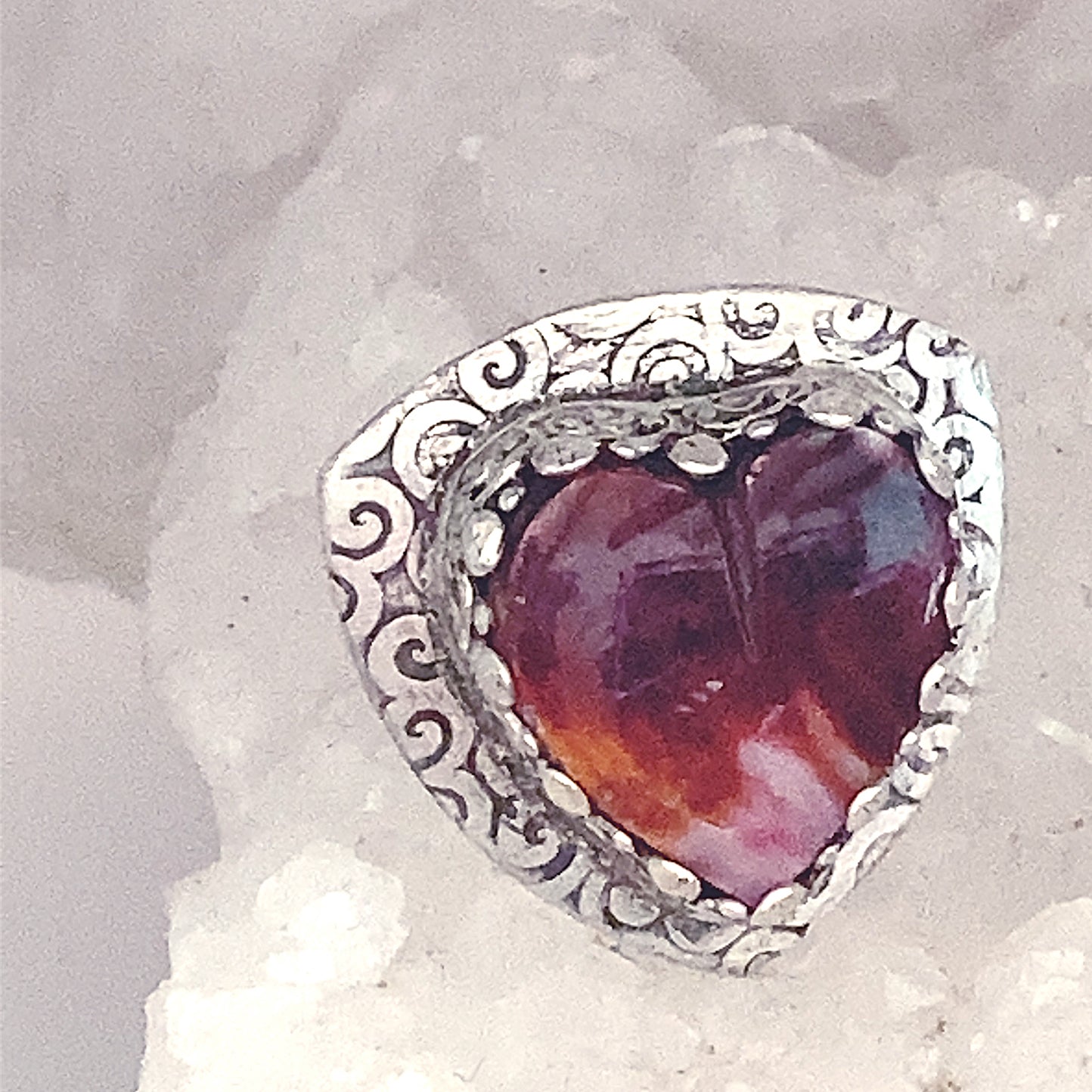 Gorgeous Purple Red Spiny Oyster Heart Ring Sterling Size 6 Spiral -NewWorldGems