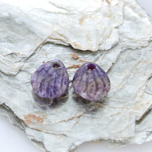 Charoite SHELL BEADS Pair Components 12x10mm -NewWorldGems