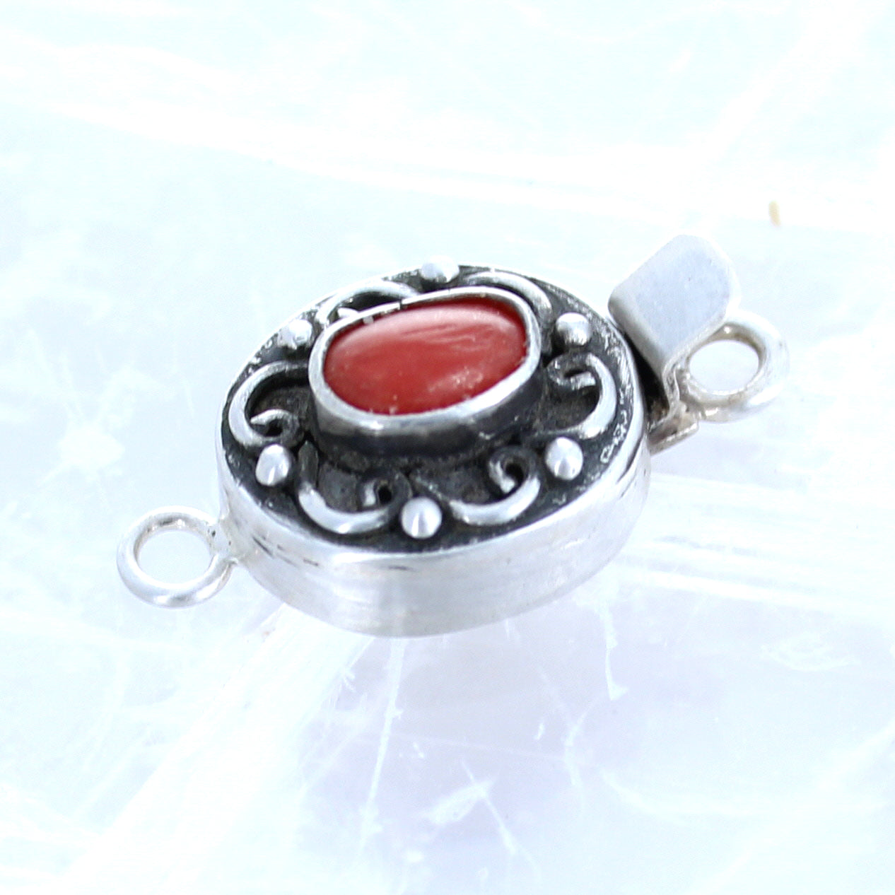 Mediterranean Coral Clasp Wire Design Oval Sterling silver -NewWorldGems