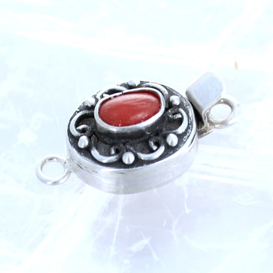 Mediterranean Coral Clasp Wire Design Oval Sterling silver -NewWorldGems