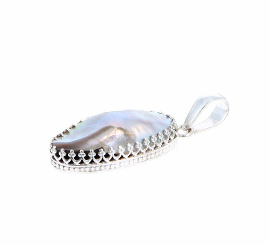 MABE PEARL PENDANT Elongated Oval Necklace with Chain 18" -NewWorldGems