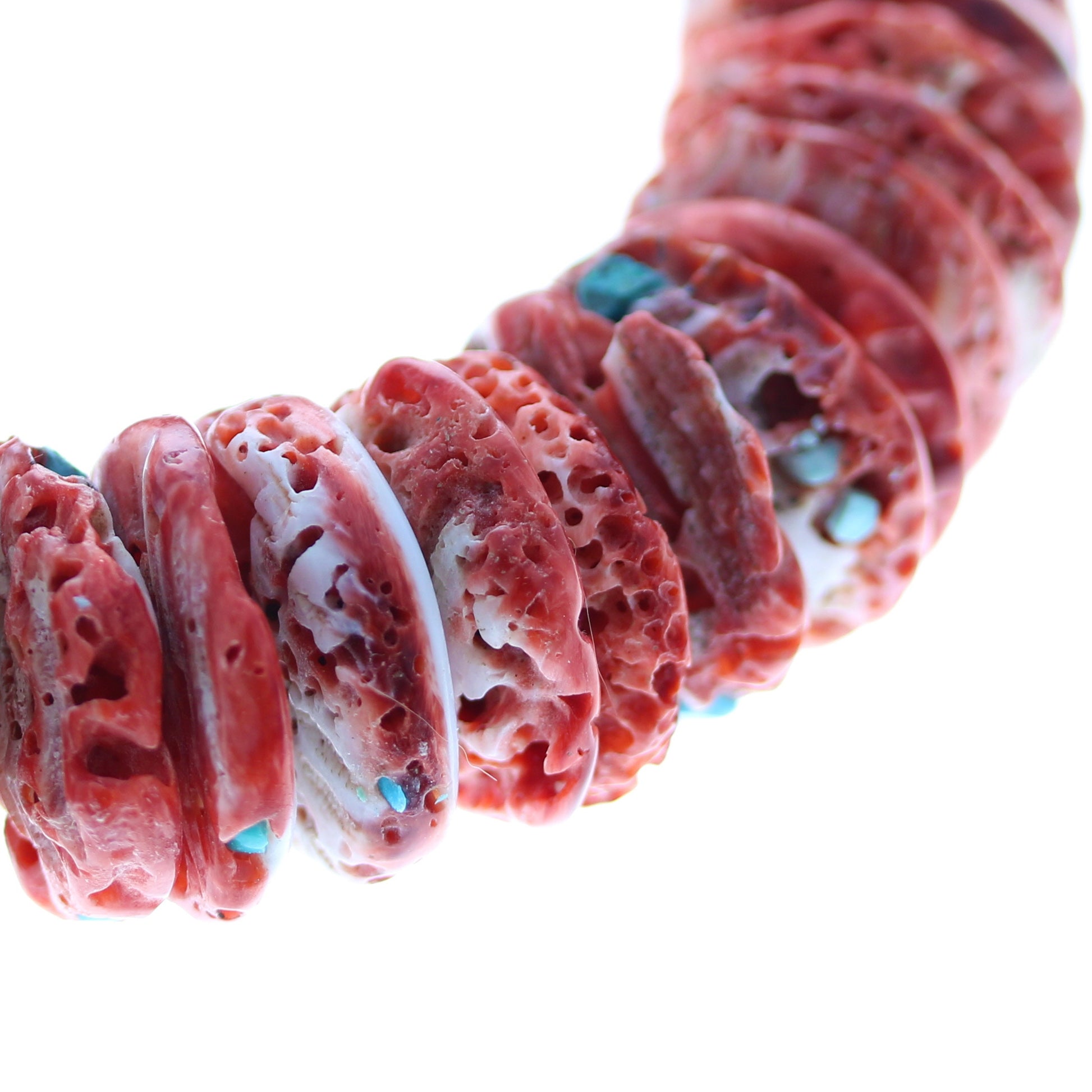 RED SPINY Oyster Beads Turquoise Accents 18mm -NewWorldGems