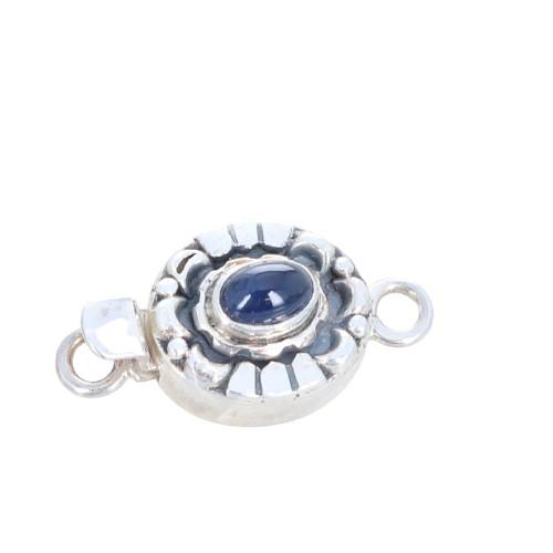 Blue Sapphire Clasp Moon Lotus Oval Sterling Silver -NewWorldGems