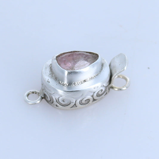 Light Pink Tourmaline Faceted Sterling Clasp Patterned Triangle 6x7.5mm -NewWorldGems