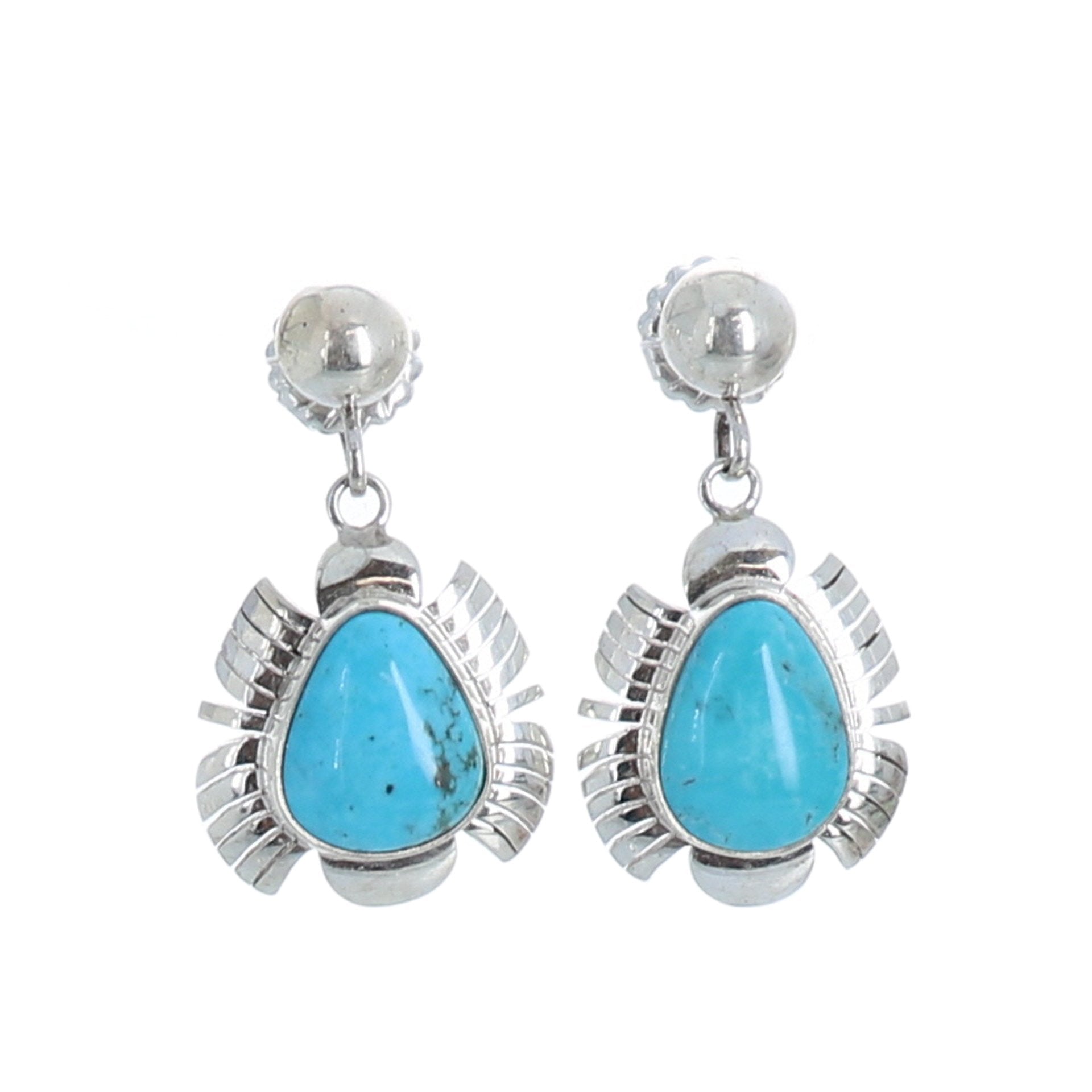 Beautiful Sky Blue Kingman Mine Turquoise Earrings Feathered #4 -NewWorldGems