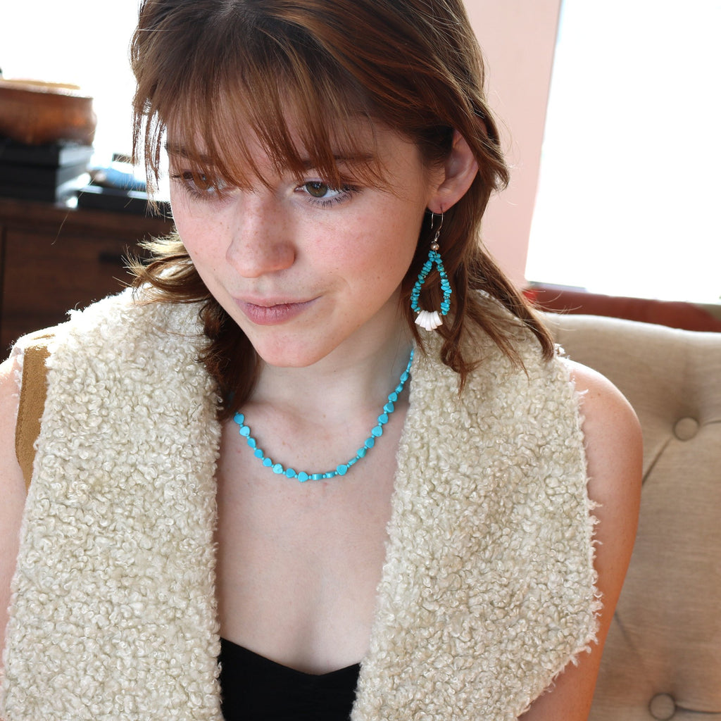Sleeping Beauty Turquoise Necklace Heart Shaped Beads -NewWorldGems