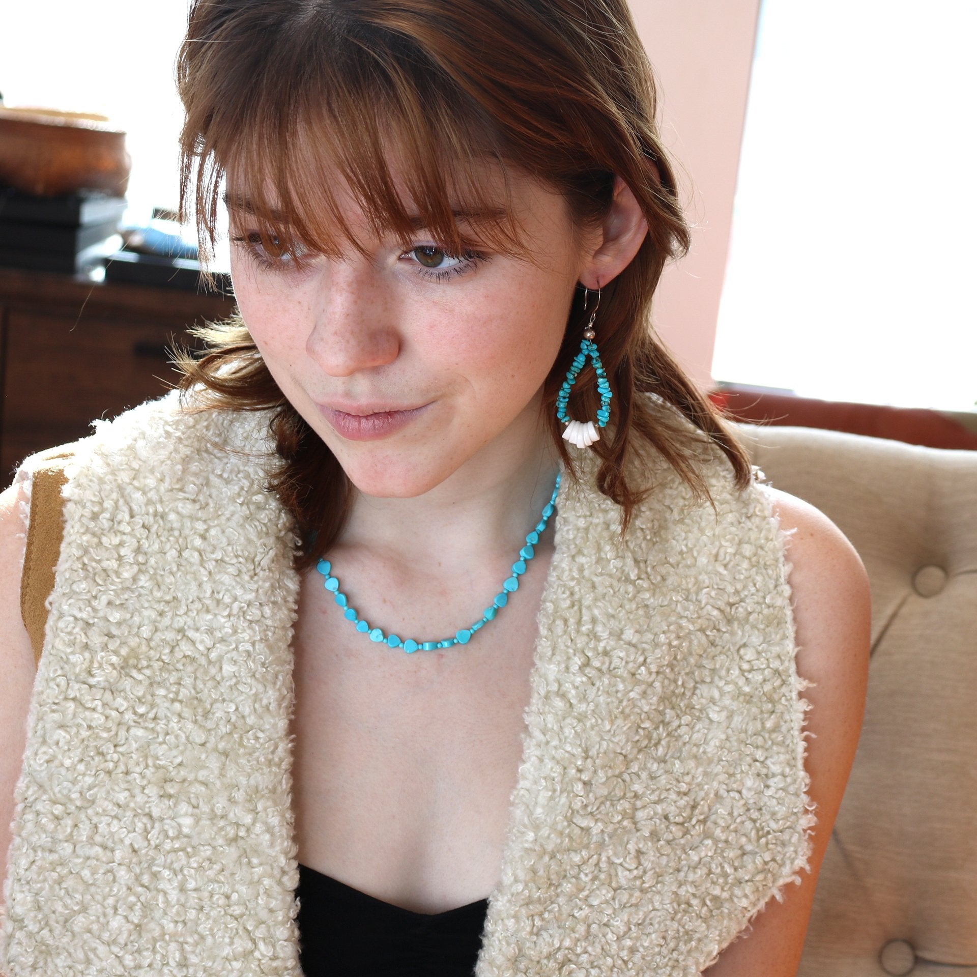 Sleeping Beauty Turquoise Necklace Heart Shaped Beads -NewWorldGems