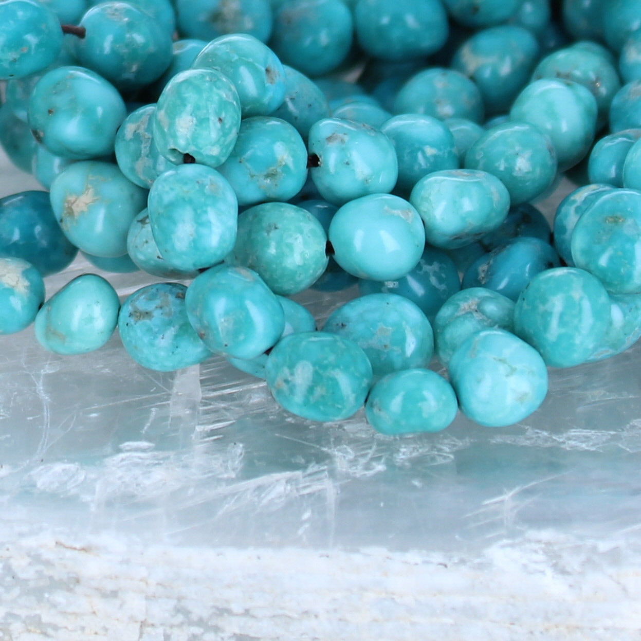 White Water Turquoise Beads 7-7.8mm Teal Semi Round Blue 16" -NewWorldGems