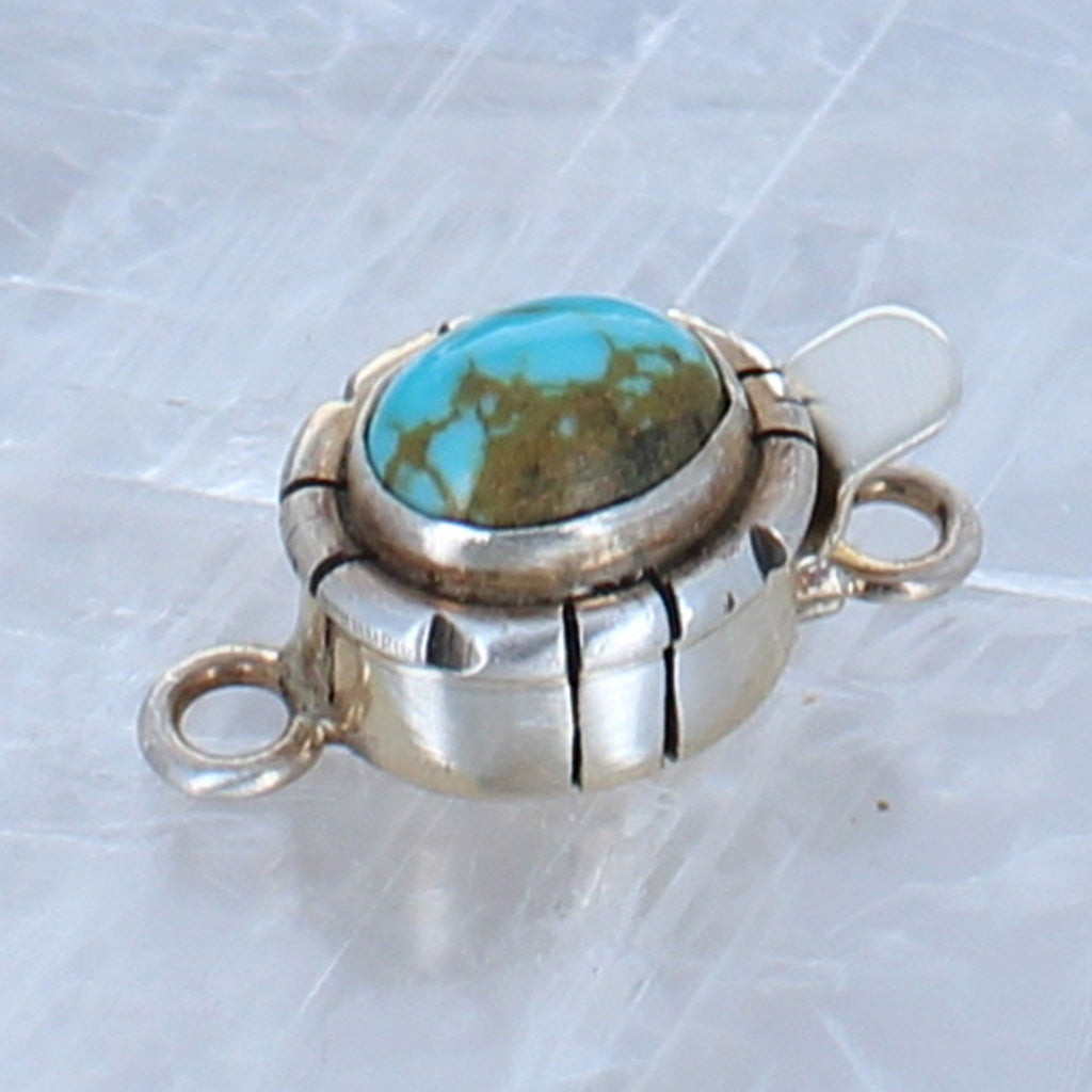 Turquoise Nevada #8 Mine Clasp Sterling Southwestern Design -NewWorldGems