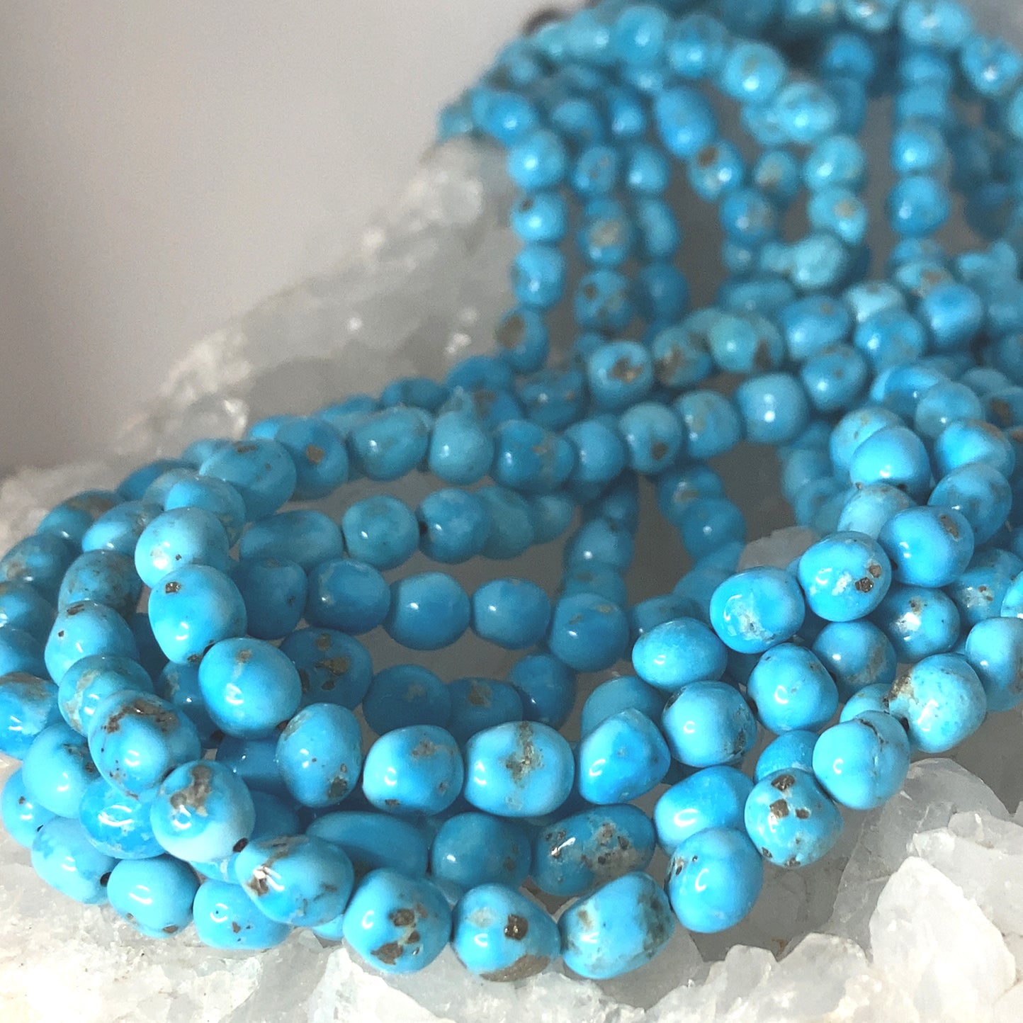 BLUE BIRD TURQUOISE Beads 6-6.5mm Semi Round Blue with Pyrite -NewWorldGems