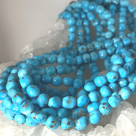 BLUE BIRD TURQUOISE Beads 6-6.5mm Semi Round Blue with Pyrite -NewWorldGems