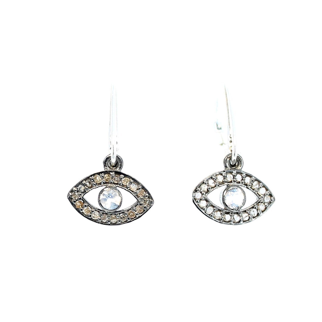 Pave Diamond Earrings Sterling Silver Evil Eye 1.25" -NewWorldGems