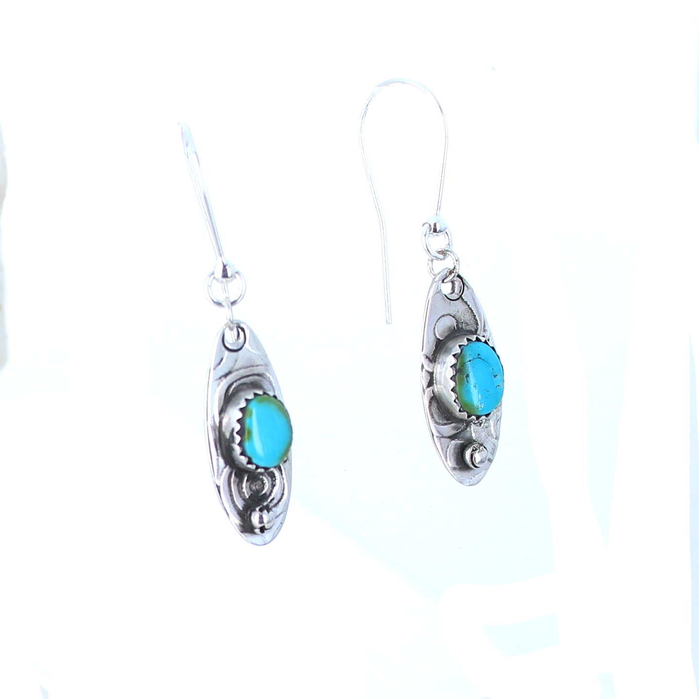 Sonoran Mountain Turquoise Earrings Southwest Elongated Ovals Sterling -NewWorldGems