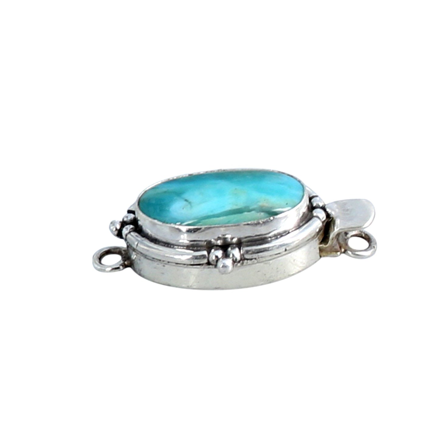 Peruvian Blue Opal Clasp Oval Free Form Etched Sterling -NewWorldGems