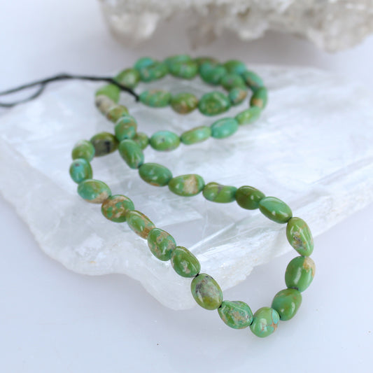 Verde Valley Mexican Turquoise Beads Green Potato Shape 7x9mm -NewWorldGems