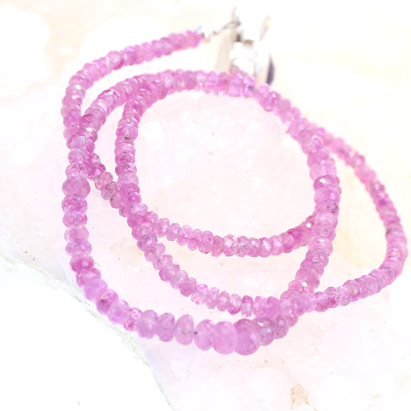 Vibrant Pink Genuine Ruby Faceted Rondelle Necklace -NewWorldGems