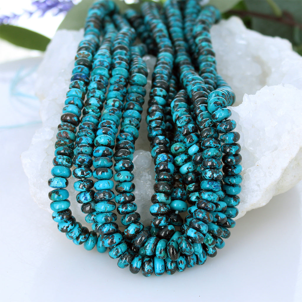 Painterly Aqua Blue Teal Chrysocolla Beads Rondelles 8mm -NewWorldGems