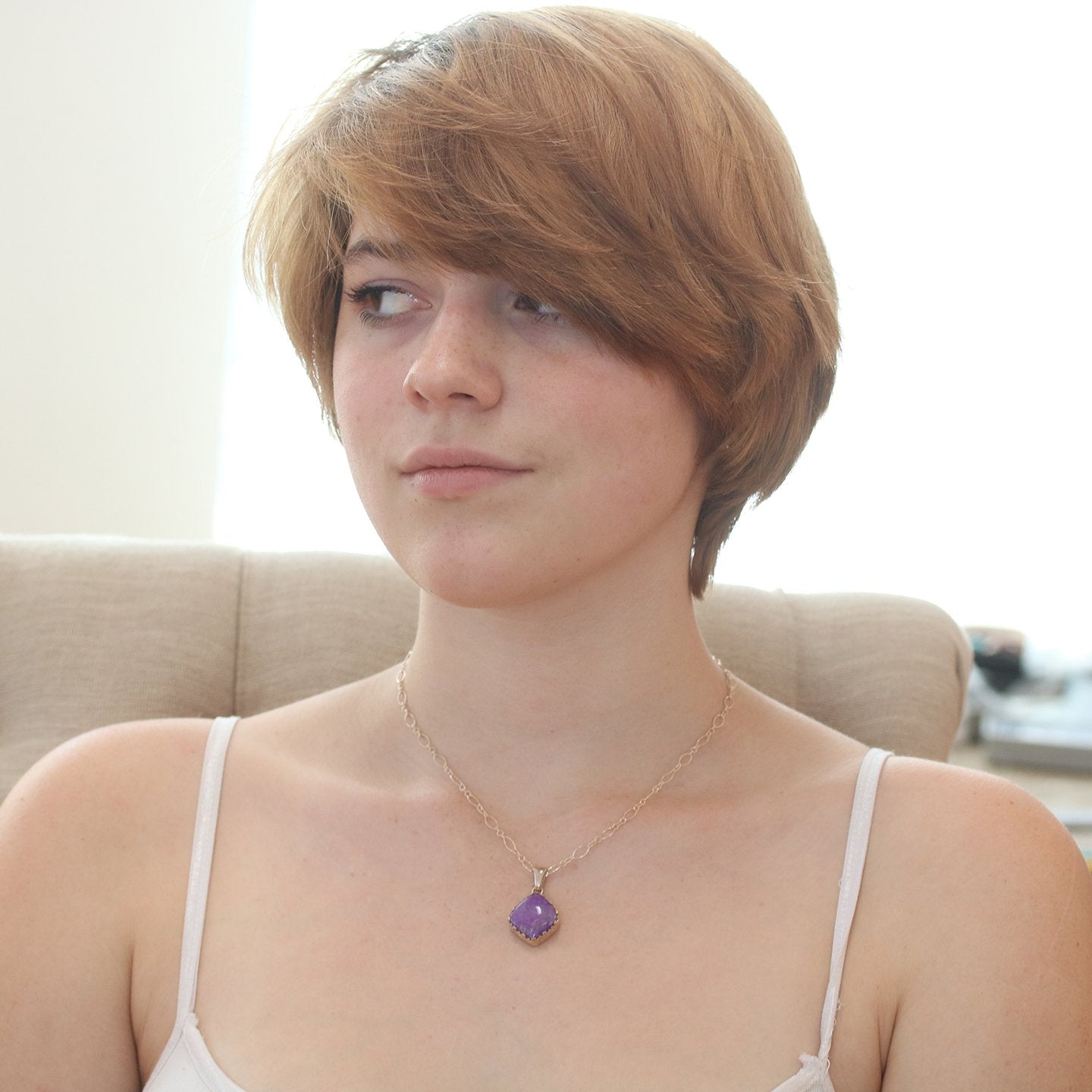 Sugilite Diamond Shape Pendant Royal Purple Sterling 16" -NewWorldGems