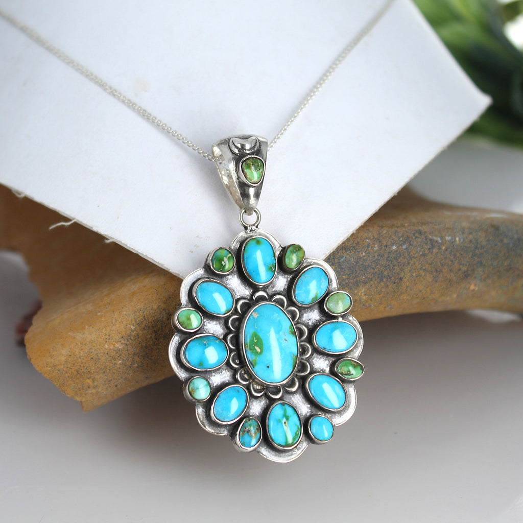 Gorgeous Sonoran Gold Turquoise Many Moons Pendant Sterling #2 -NewWorldGems