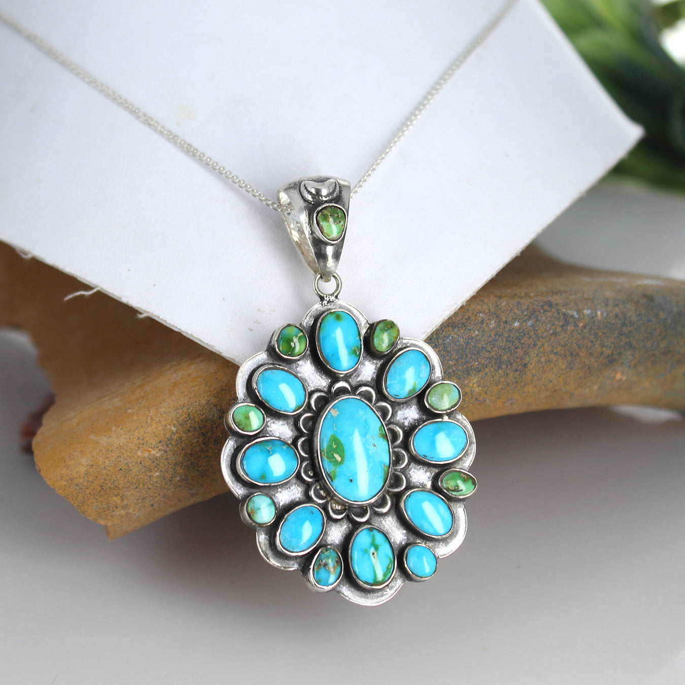 Gorgeous Sonoran Gold Turquoise Many Moons Pendant Sterling #2 -NewWorldGems