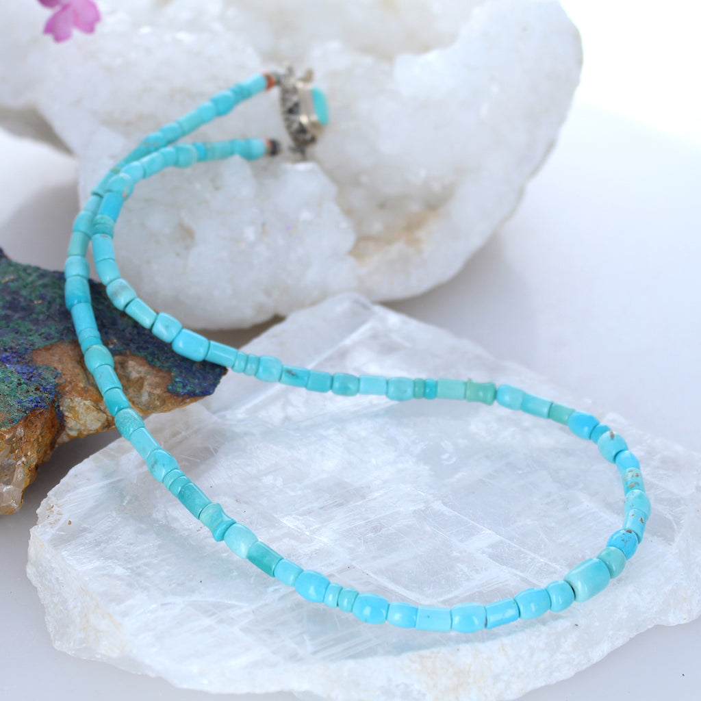 Sleeping Beauty Turquoise Necklace Mixed Shape Sterling 17.5" -NewWorldGems