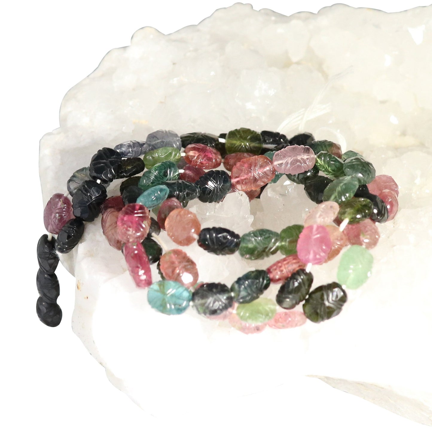 Tourmaline Beads Carved Multi Color 16" -NewWorldGems