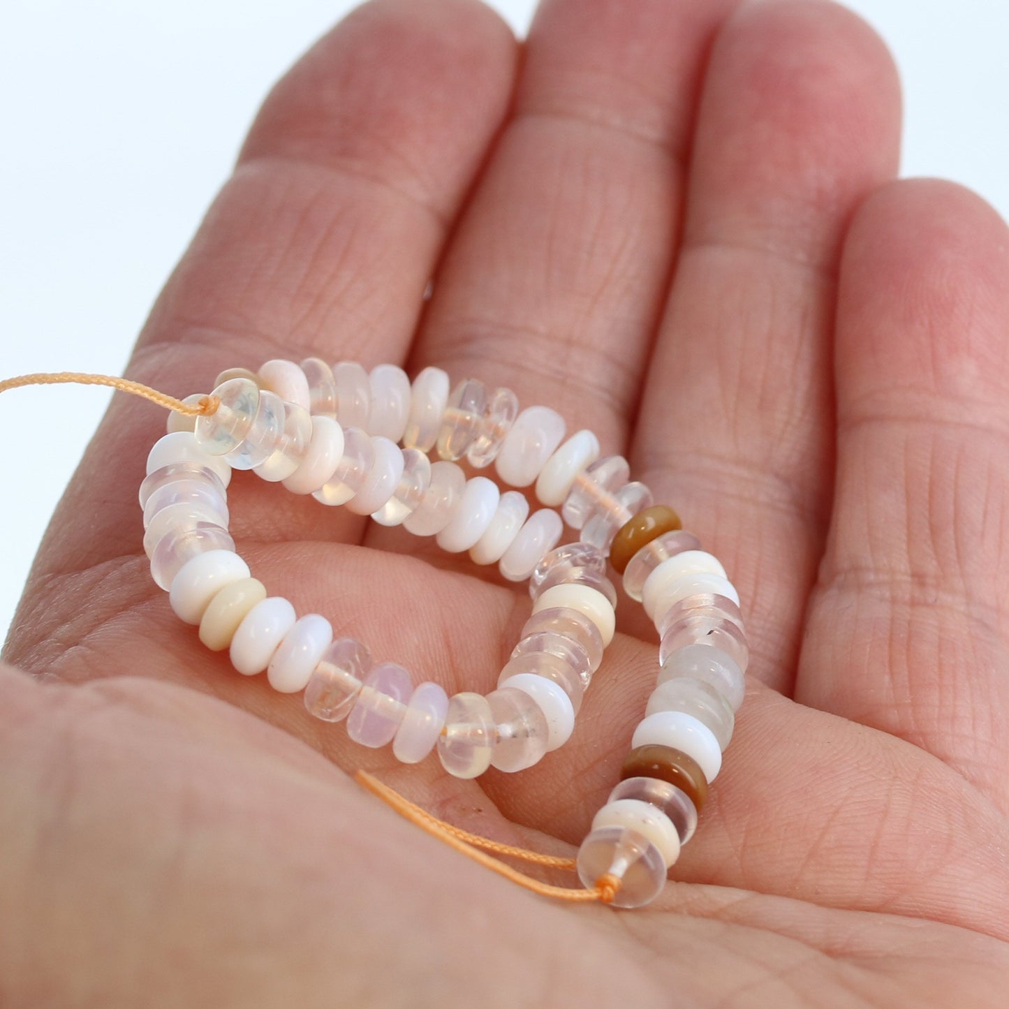 Mexican Opal Beads Rondelles White Cream Pale Apricot 6.2Mm 6", -NewWorldGems