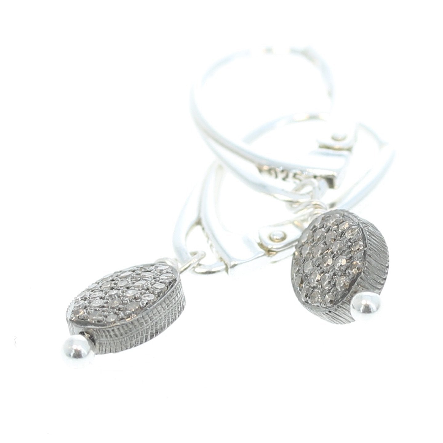 Pave Diamond Earrings Sterling Silver 6X8Mm 1.25" -NewWorldGems